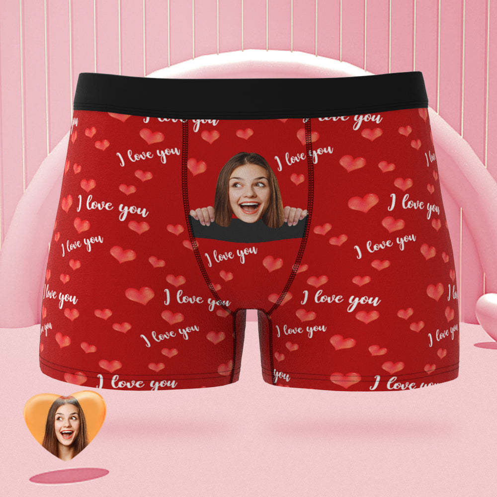 Custom Face Boxer Briefs I Love You with All My Heart Personalized Naughty Valentine's Day Gift for Him - MyFaceBoxer