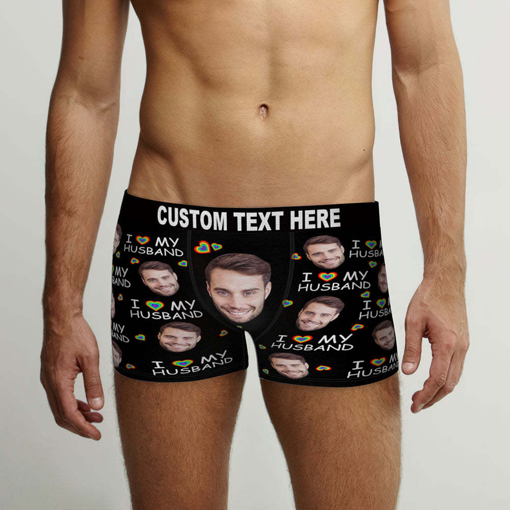 Custom Face Boxer Briefs I Love My Husband Personalized Naughty LGBT Gift for Him - MyFaceBoxer
