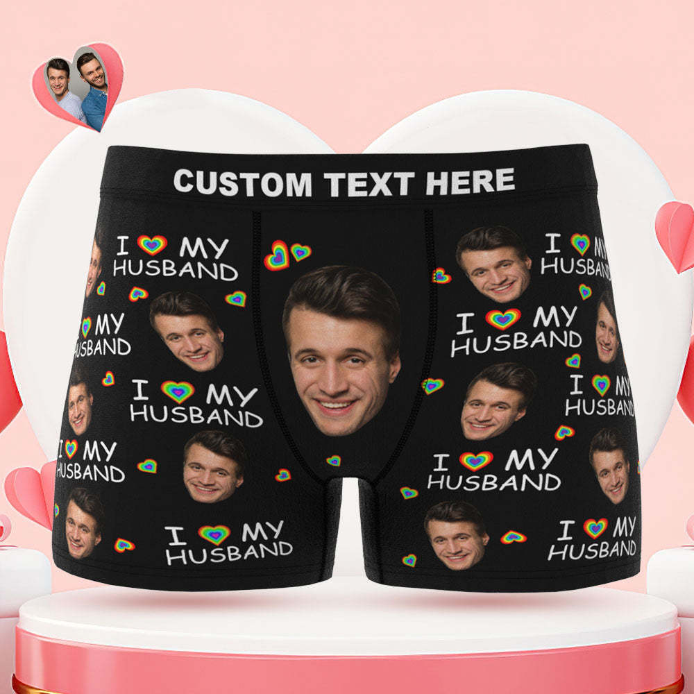 Custom Face Boxer Briefs I Love My Husband Personalized Naughty LGBT Gift for Him - MyFaceBoxer