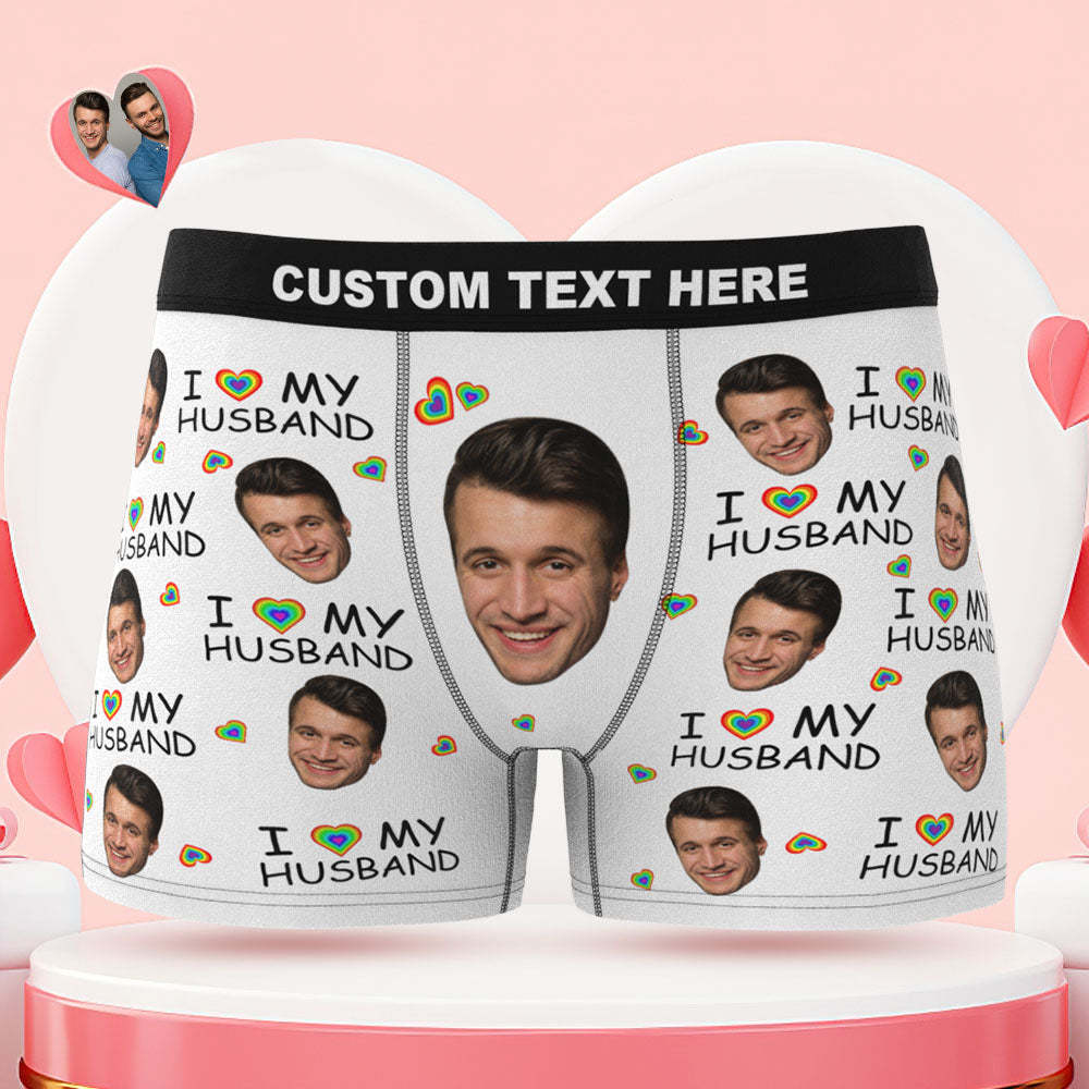 Custom Face Boxer Briefs I Love My Husband Personalized Naughty LGBT Gift for Him - MyFaceBoxer