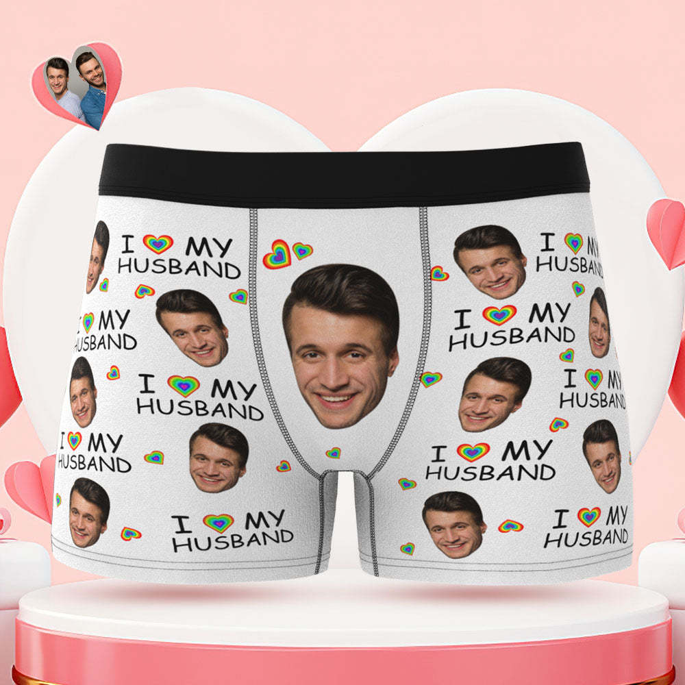 Custom Face Boxer Briefs I Love My Husband Personalized Naughty LGBT Gift for Him - MyFaceBoxer