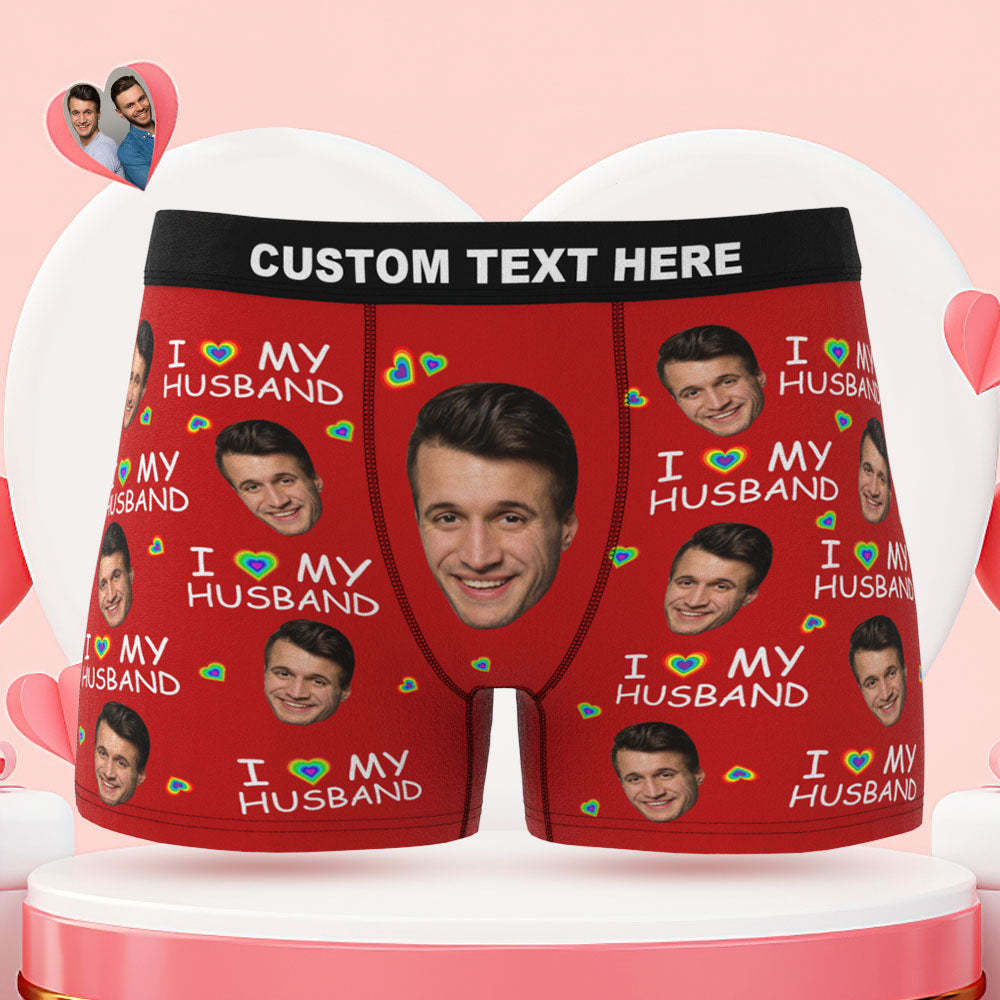 Custom Face Boxer Briefs I Love My Husband Personalized Naughty LGBT Gift for Him - MyFaceBoxer