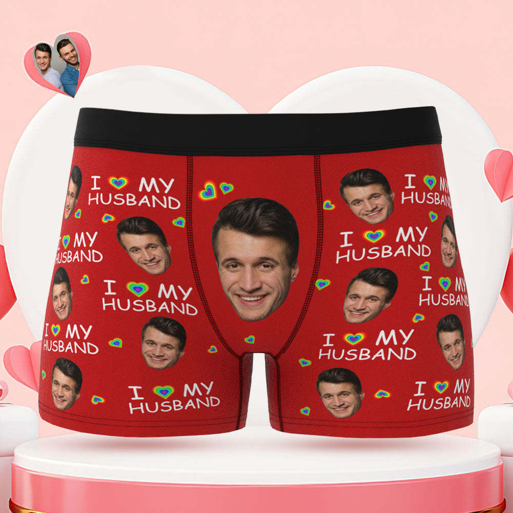 Custom Face Boxer Briefs I Love My Husband Personalized Naughty LGBT Gift for Him - MyFaceBoxer