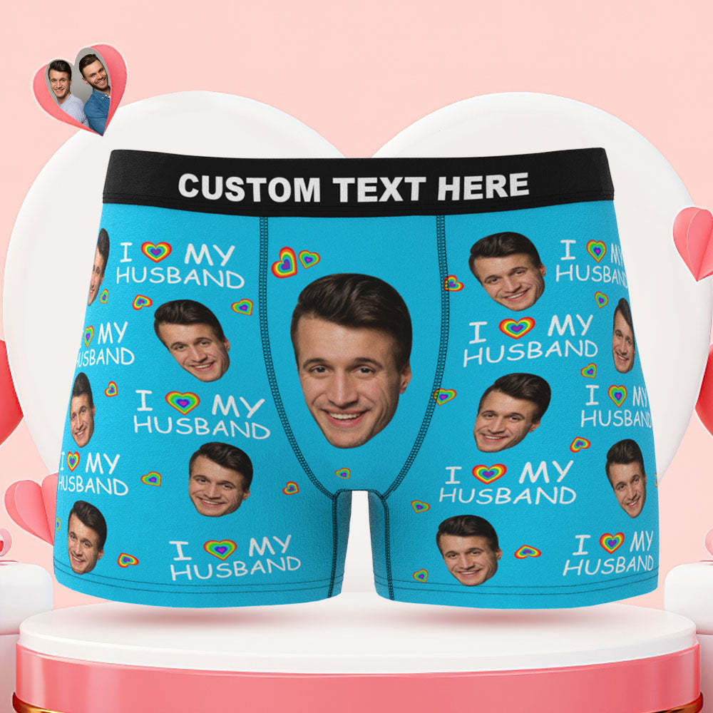 Custom Face Boxer Briefs I Love My Husband Personalized Naughty LGBT Gift for Him - MyFaceBoxer