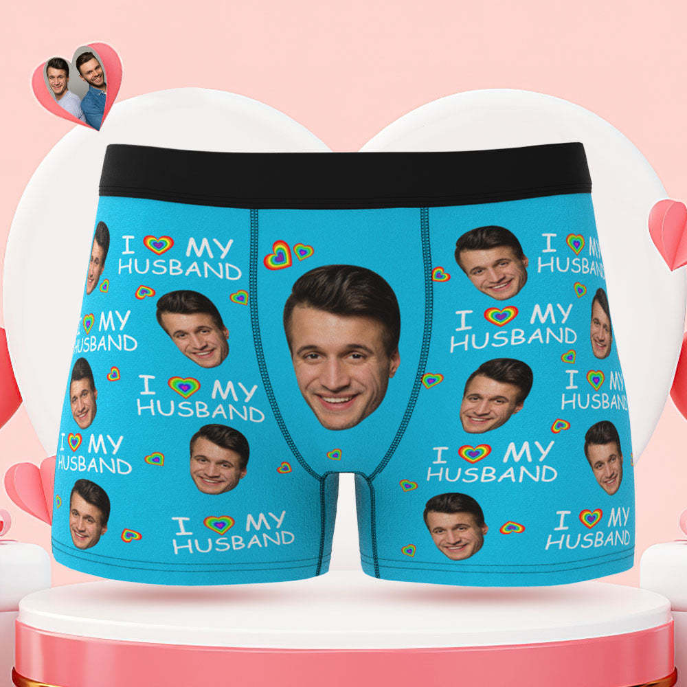 Custom Face Boxer Briefs I Love My Husband Personalized Naughty LGBT Gift for Him - MyFaceBoxer