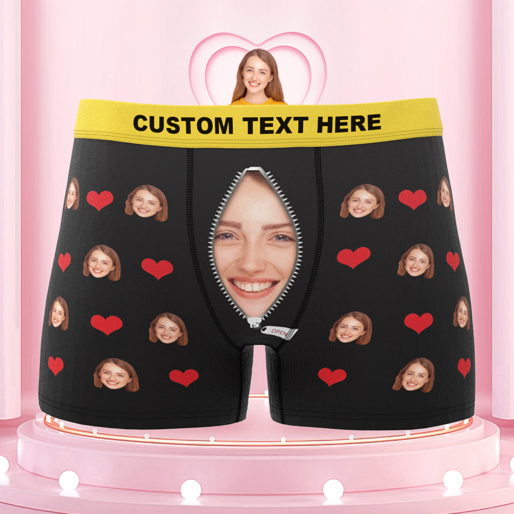 Custom Love Heart Girlfriend Face Boxer Briefs Colorful Waistband Gift For Him