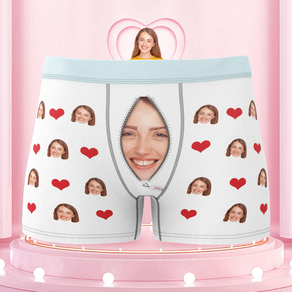 Custom Love Heart Girlfriend Face Boxer Briefs Colorful Waistband Gift For Him - MyFaceBoxer