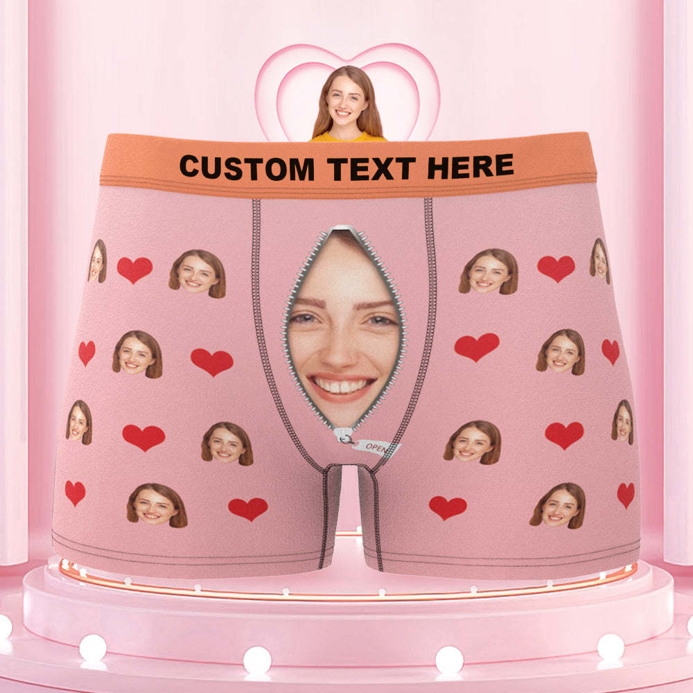 Custom Love Heart Girlfriend Face Boxer Briefs Colorful Waistband Gift For Him - MyFaceBoxer