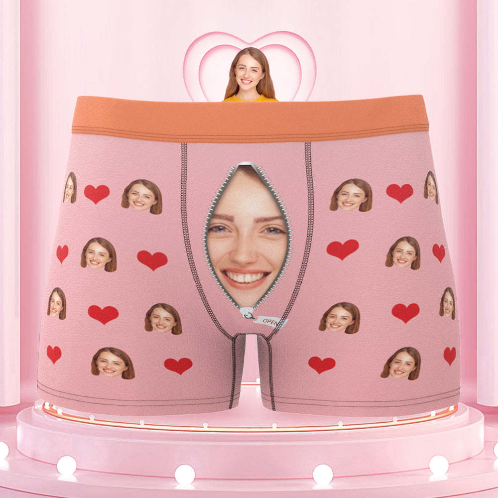 Custom Love Heart Girlfriend Face Boxer Briefs Colorful Waistband Gift For Him - MyFaceBoxer