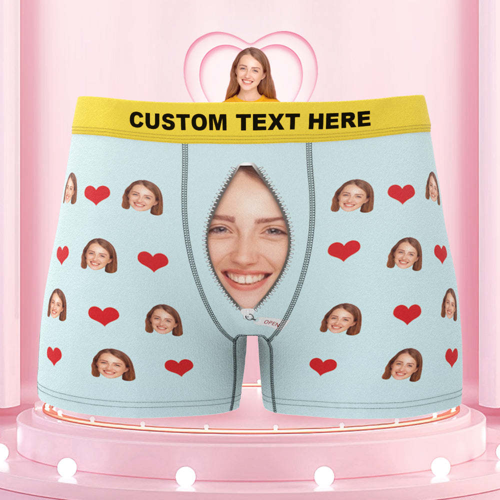 Custom Love Heart Girlfriend Face Boxer Briefs Colorful Waistband Gift For Him - MyFaceBoxer