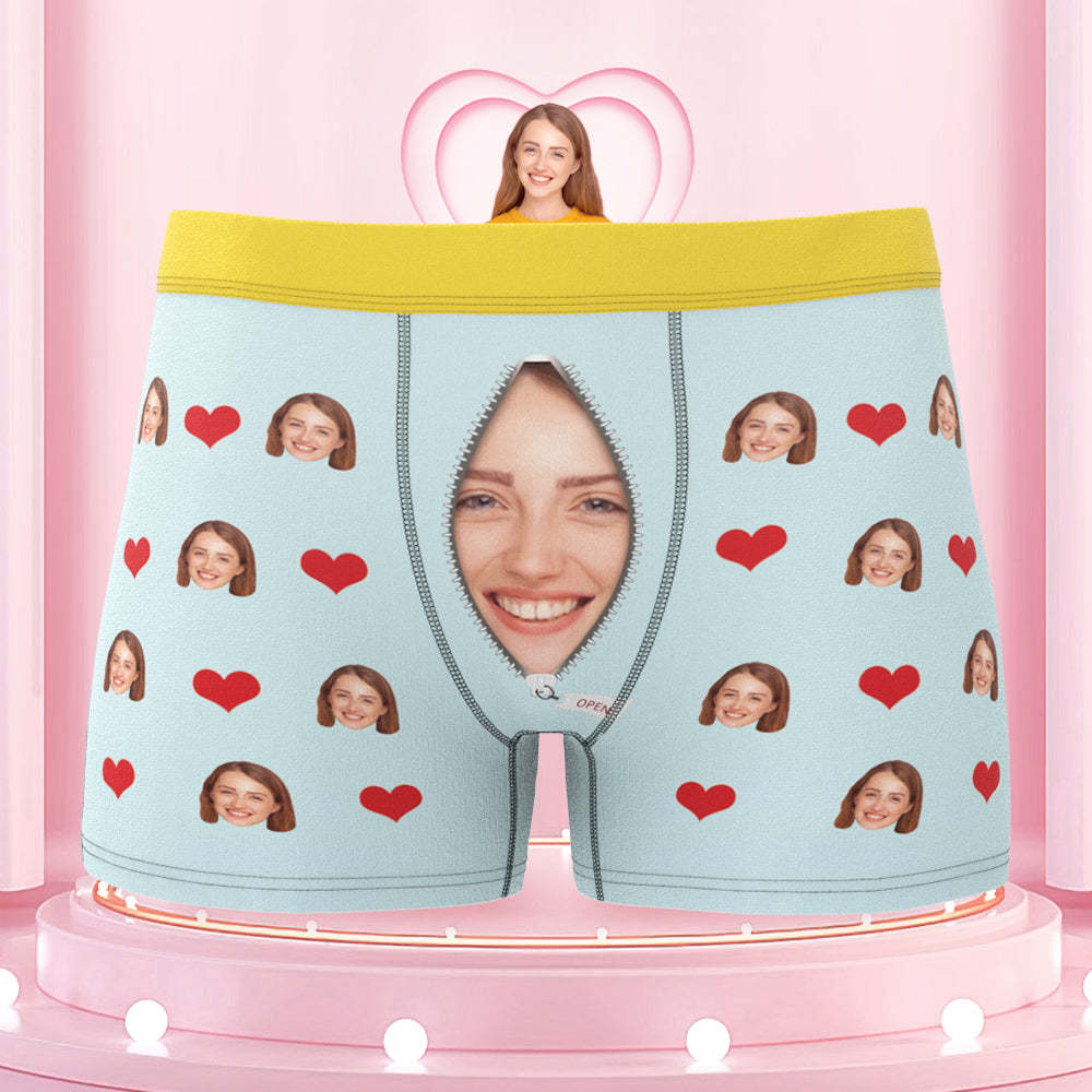 Custom Love Heart Girlfriend Face Boxer Briefs Colorful Waistband Gift For Him - MyFaceBoxer