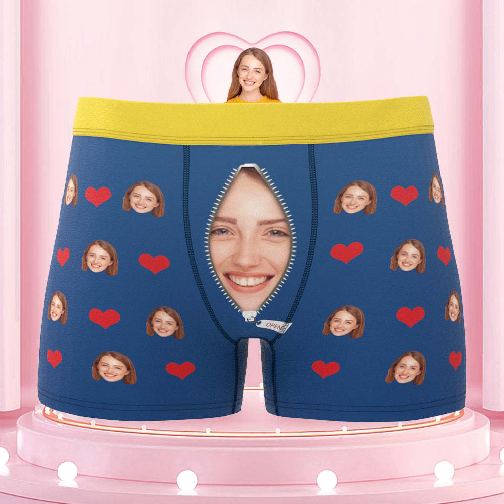 Custom Love Heart Girlfriend Face Boxer Briefs Colorful Waistband Gift For Him - MyFaceBoxer