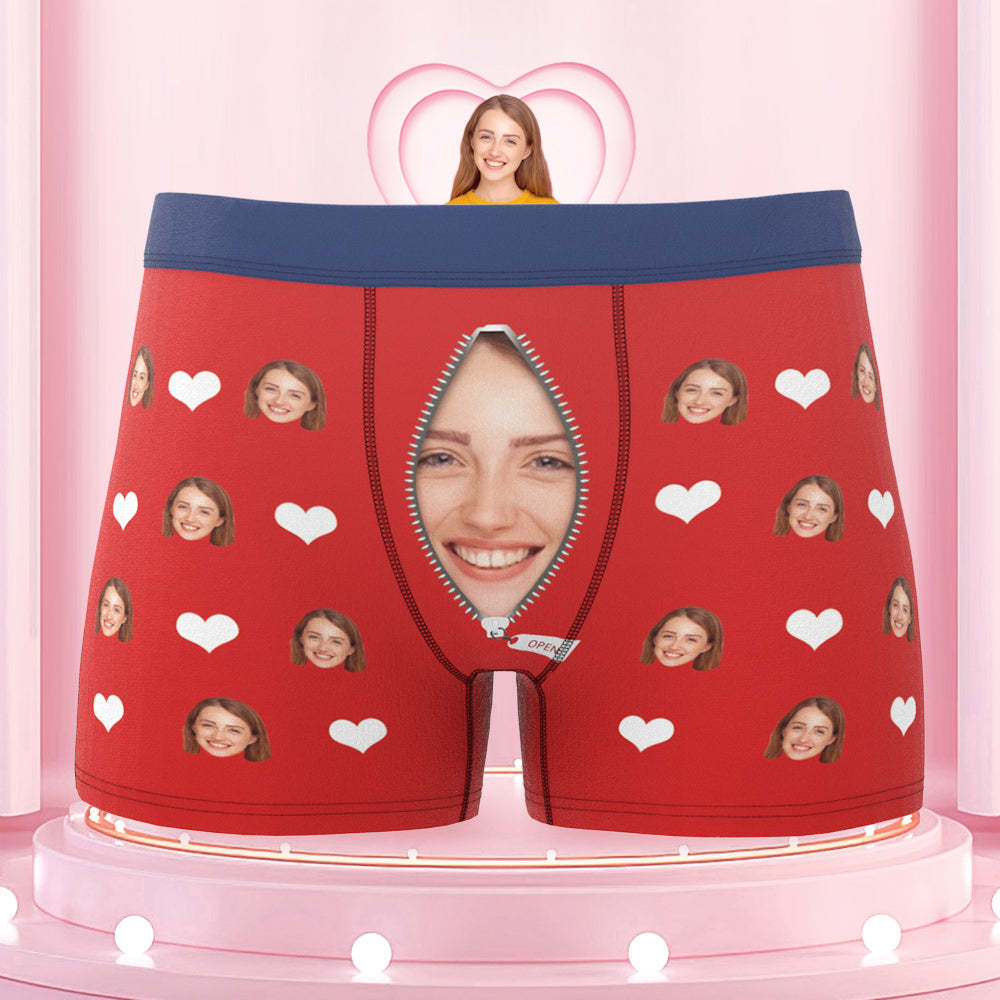 Custom Love Heart Girlfriend Face Boxer Briefs Colorful Waistband Gift For Him - MyFaceBoxer