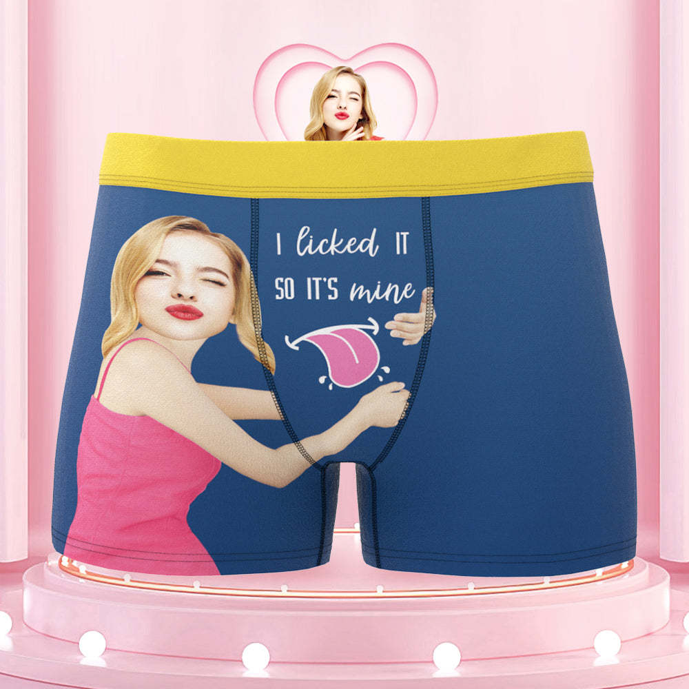 Men's Custom Face Colorful Waistband Boxer Shorts I licked IT SO IT'S mine - MyFaceBoxer