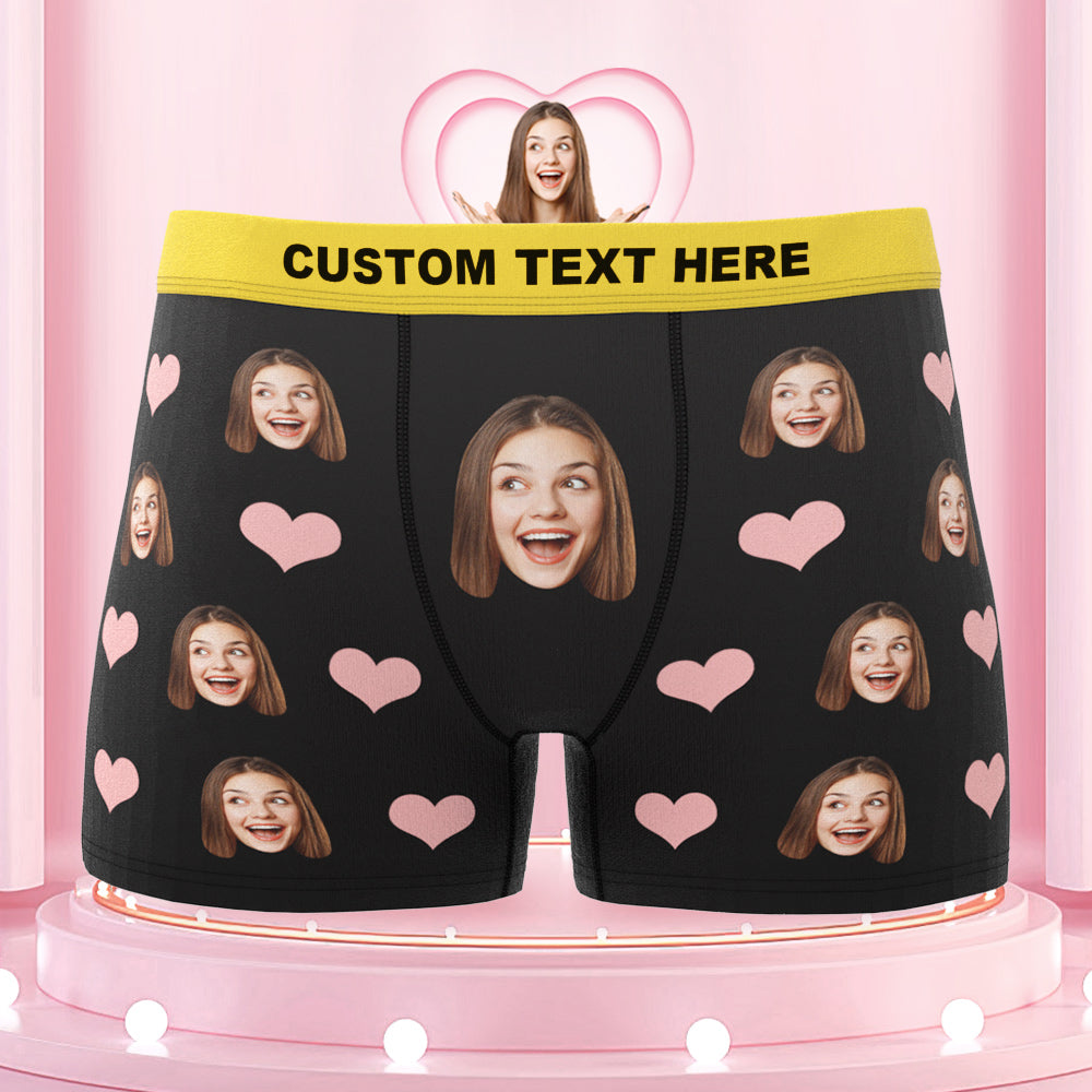 Custom Face Boxer Briefs Colorful Waistband Pink Heart Design Gift for Him
