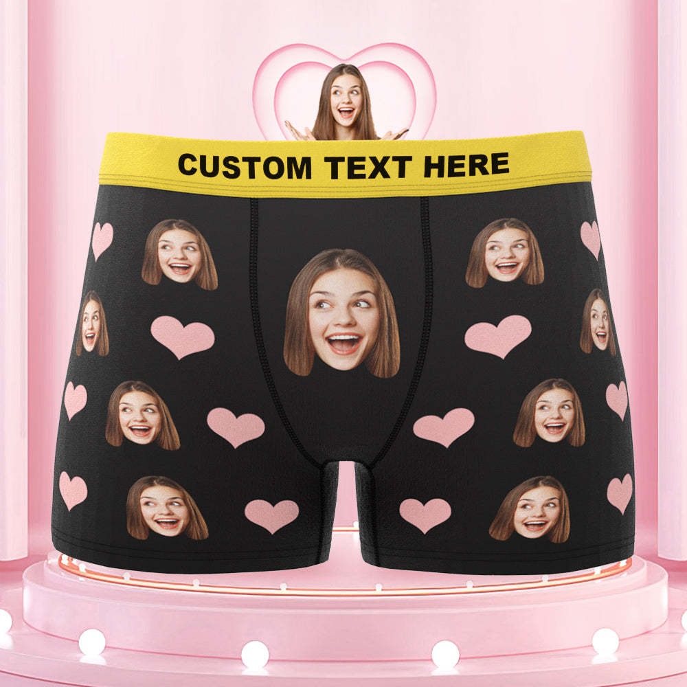 Custom Face Boxer Briefs Colorful Waistband Pink Heart Design Gift for Him - MyFaceBoxer