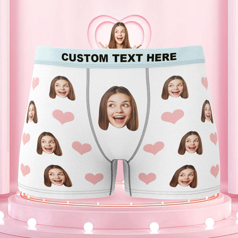 Custom Face Boxer Briefs Colorful Waistband Pink Heart Design Gift for Him - MyFaceBoxer