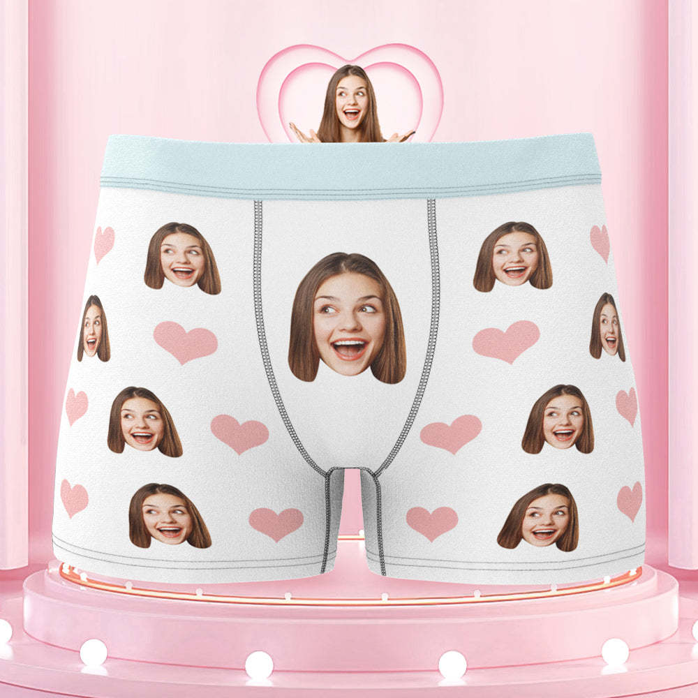 Custom Face Boxer Briefs Colorful Waistband Pink Heart Design Gift for Him - MyFaceBoxer