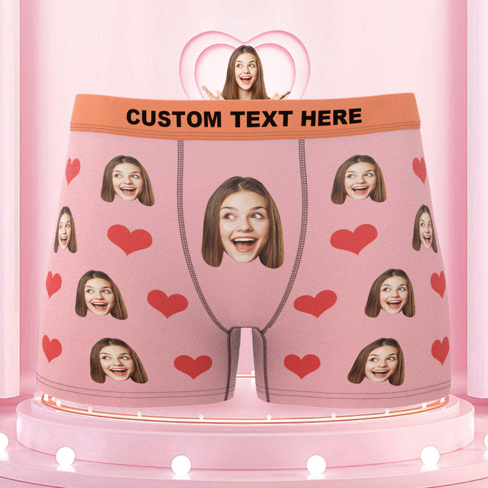 Custom Face Boxer Briefs Colorful Waistband Pink Heart Design Gift for Him - MyFaceBoxer