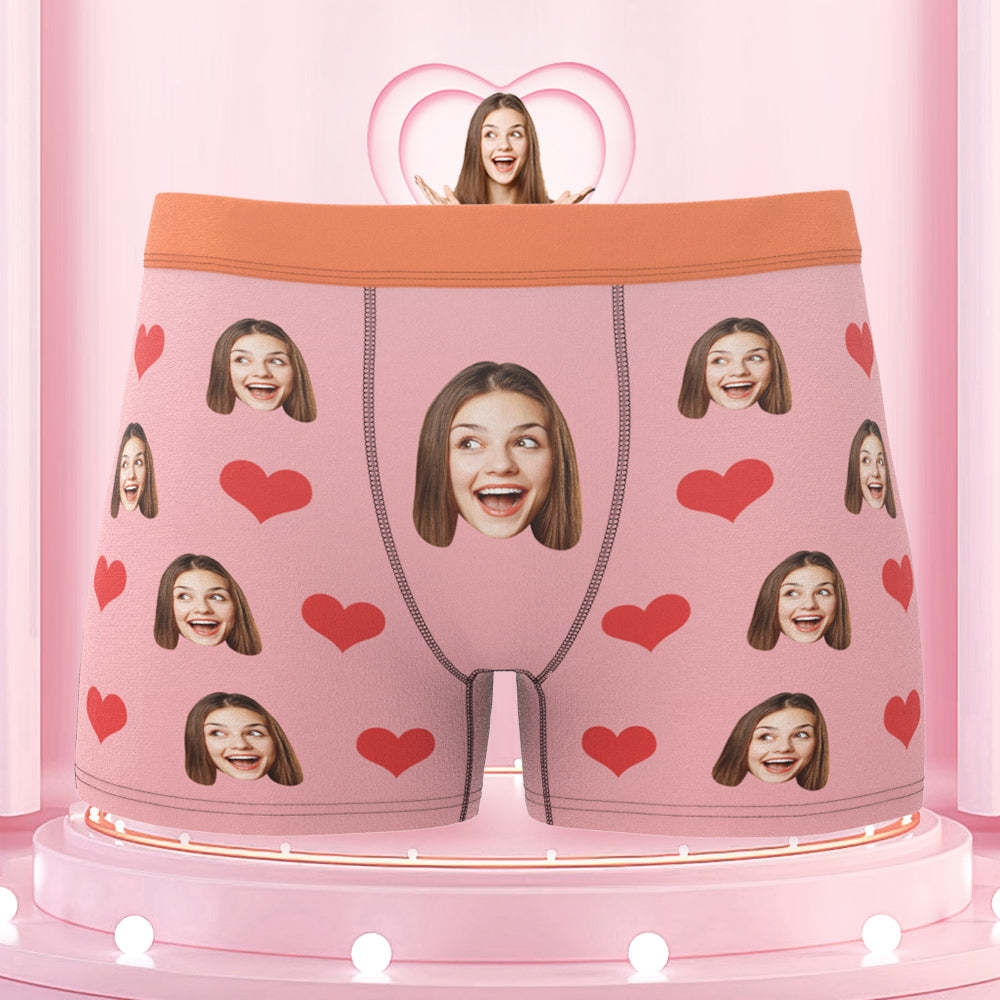 Custom Face Boxer Briefs Colorful Waistband Pink Heart Design Gift for Him - MyFaceBoxer