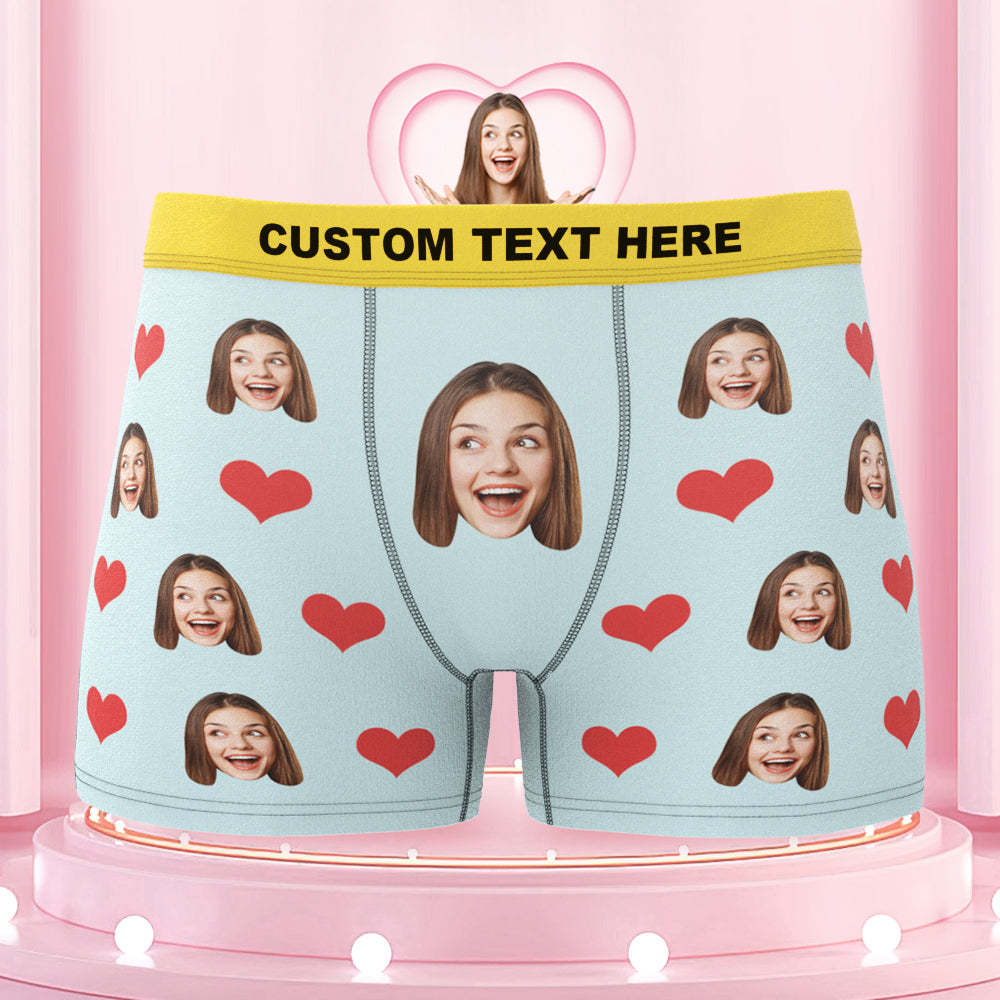 Custom Face Boxer Briefs Colorful Waistband Pink Heart Design Gift for Him - MyFaceBoxer