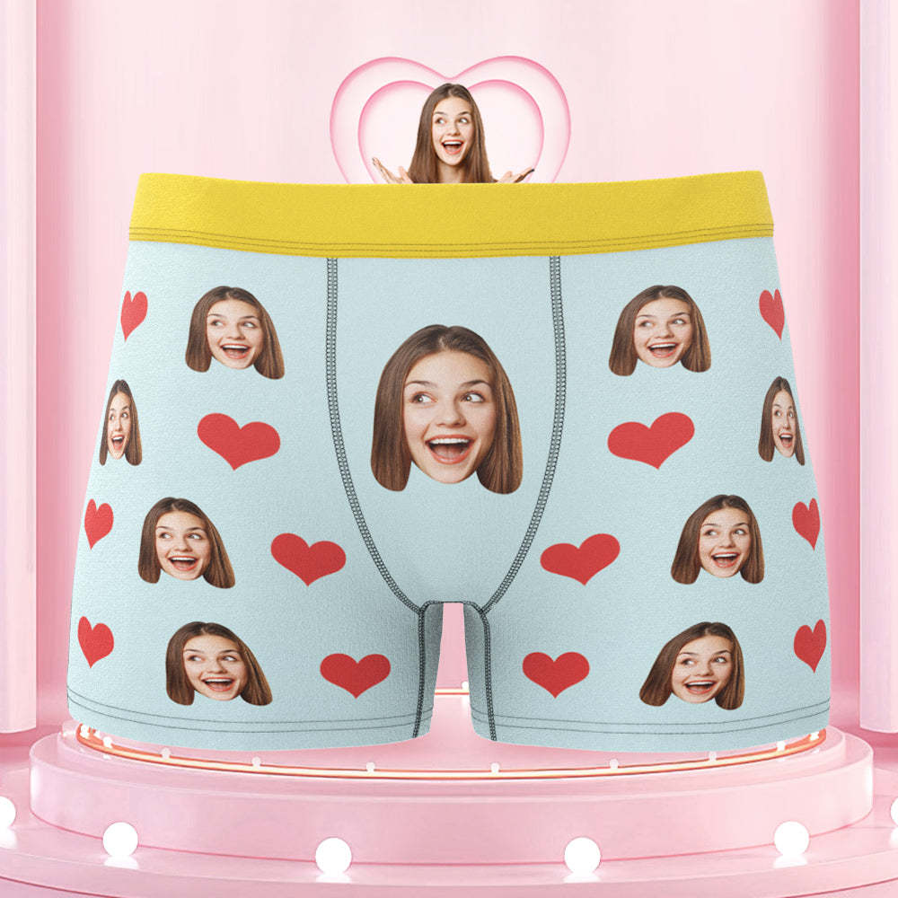 Custom Face Boxer Briefs Colorful Waistband Pink Heart Design Gift for Him - MyFaceBoxer