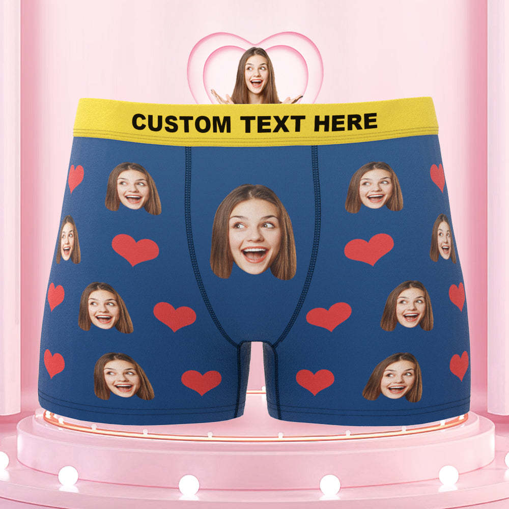 Custom Face Boxer Briefs Colorful Waistband Pink Heart Design Gift for Him - MyFaceBoxer