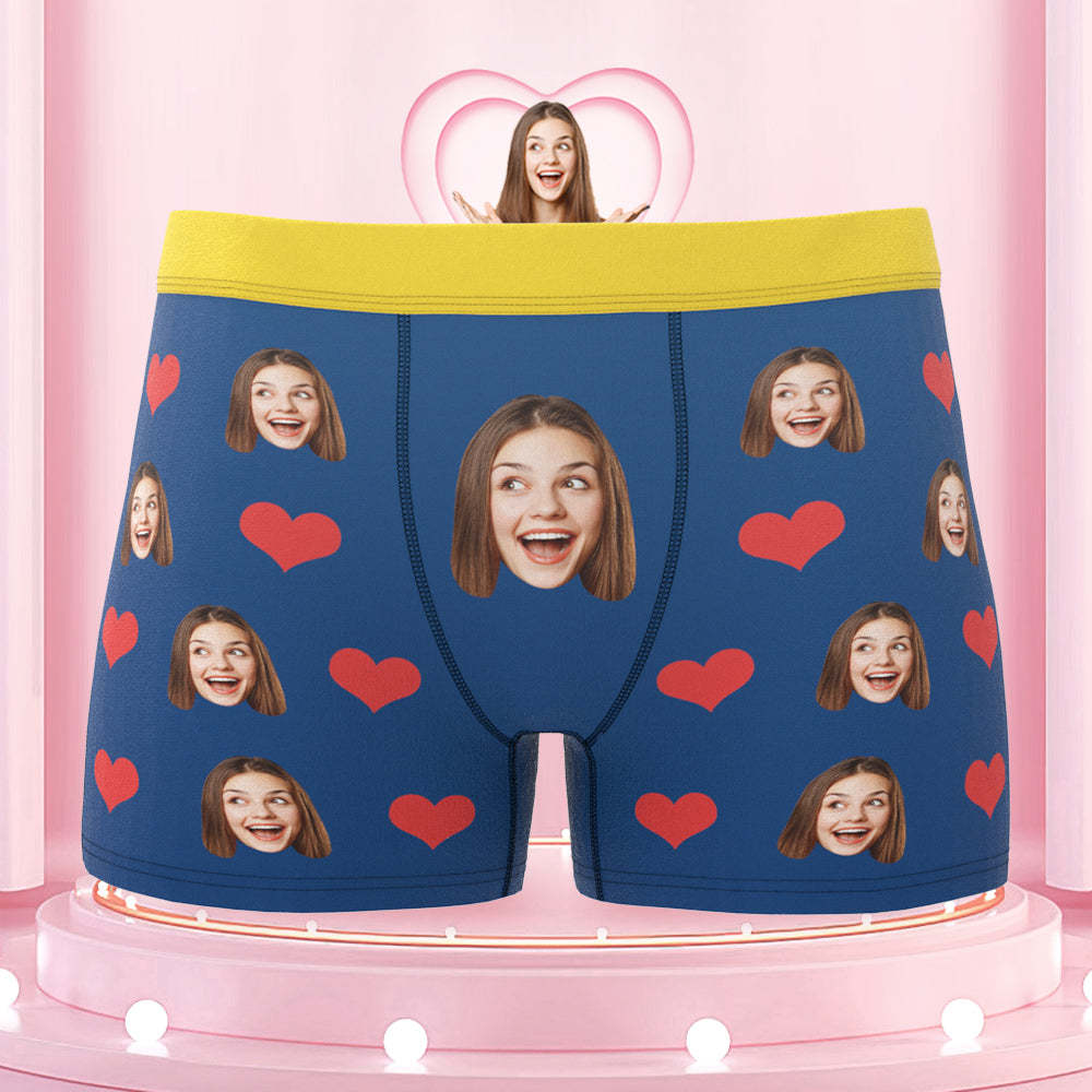 Custom Face Boxer Briefs Colorful Waistband Pink Heart Design Gift for Him - MyFaceBoxer