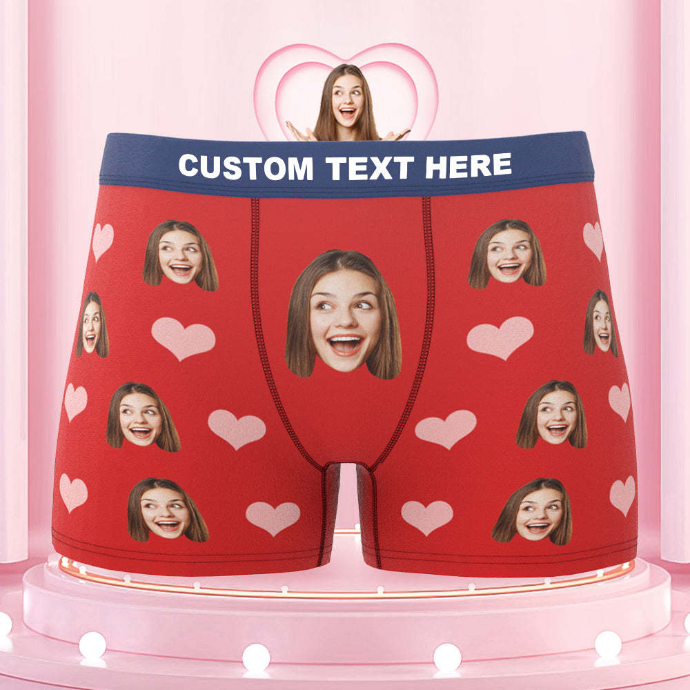 Custom Face Boxer Briefs Colorful Waistband Pink Heart Design Gift for Him - MyFaceBoxer