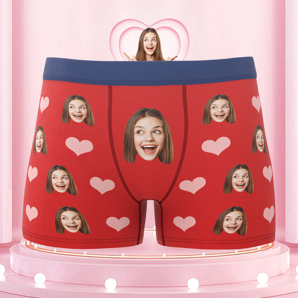 Custom Face Boxer Briefs Colorful Waistband Pink Heart Design Gift for Him - MyFaceBoxer
