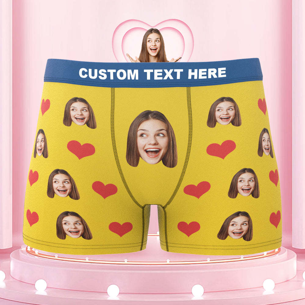 Custom Face Boxer Briefs Colorful Waistband Pink Heart Design Gift for Him - MyFaceBoxer