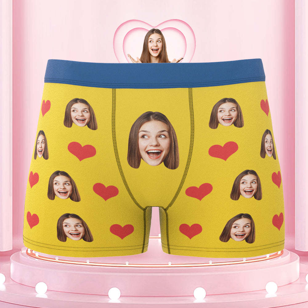 Custom Face Boxer Briefs Colorful Waistband Pink Heart Design Gift for Him - MyFaceBoxer