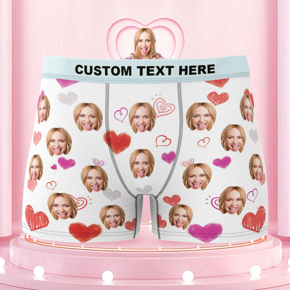 Custom Colorful Hearts Face Boxer Briefs Colorful Waistband Gift for Him - MyFaceBoxer