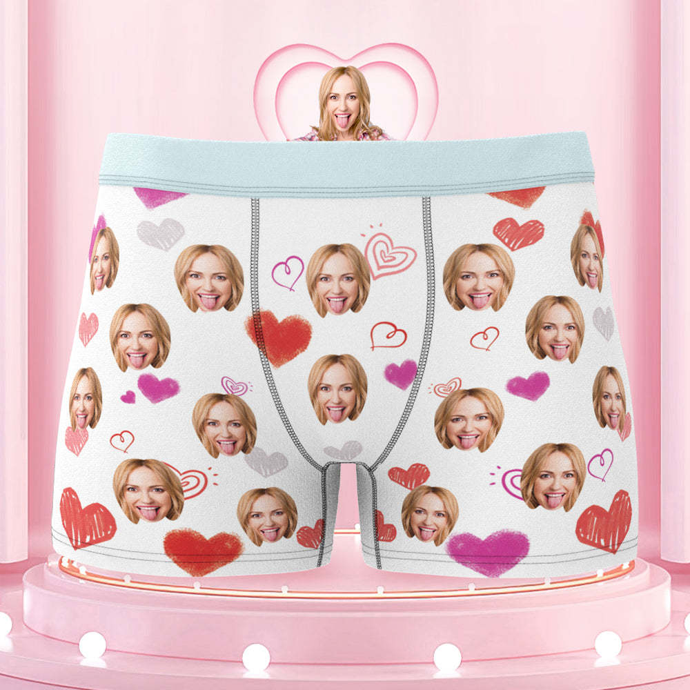 Custom Colorful Hearts Face Boxer Briefs Colorful Waistband Gift for Him - MyFaceBoxer