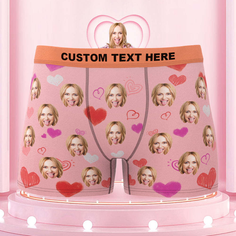 Custom Colorful Hearts Face Boxer Briefs Colorful Waistband Gift for Him - MyFaceBoxer