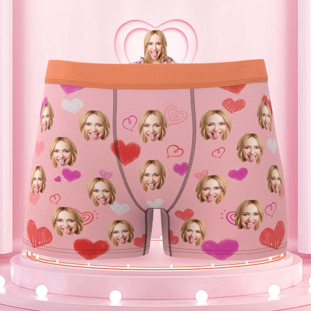 Custom Colorful Hearts Face Boxer Briefs Colorful Waistband Gift for Him - MyFaceBoxer