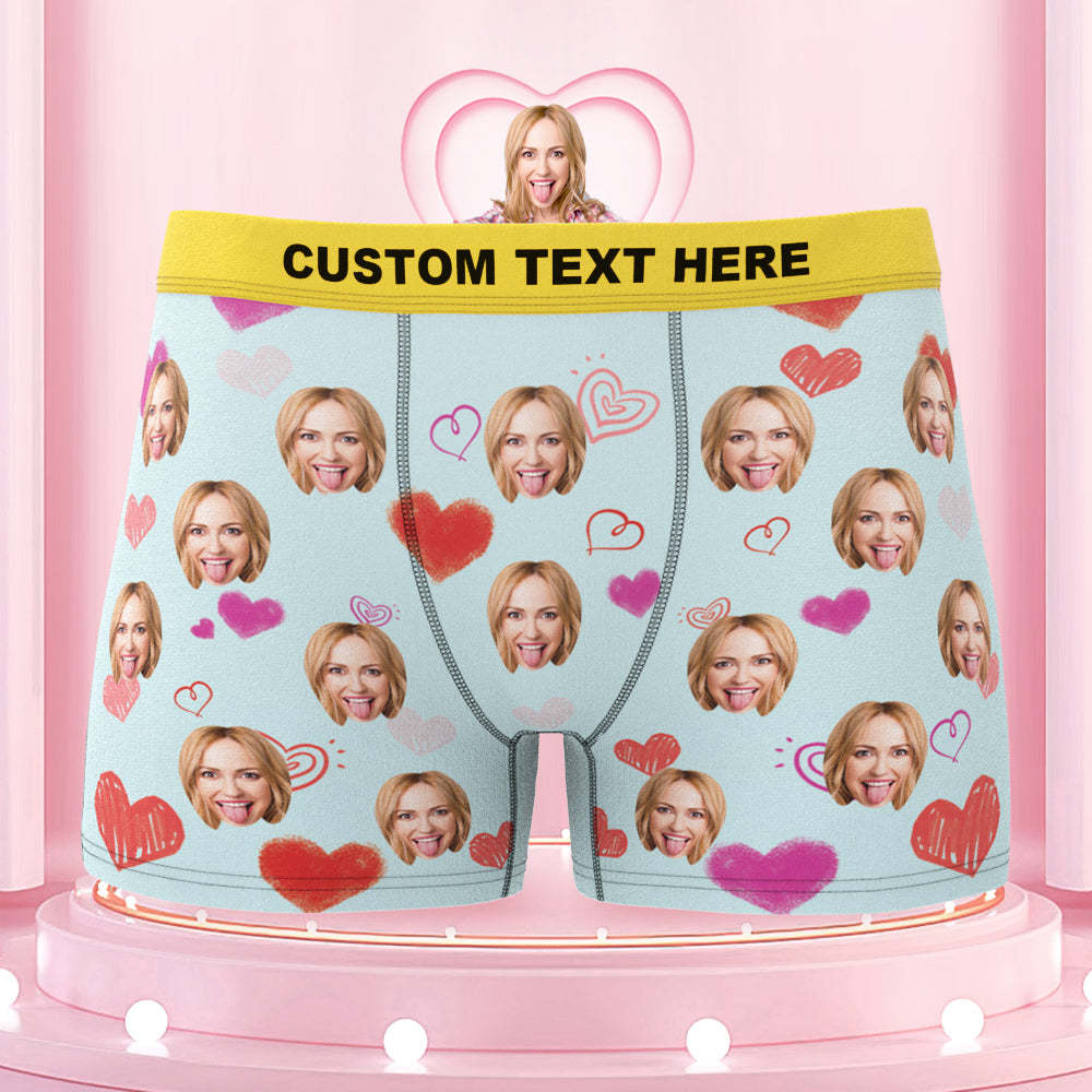 Custom Colorful Hearts Face Boxer Briefs Colorful Waistband Gift for Him - MyFaceBoxer