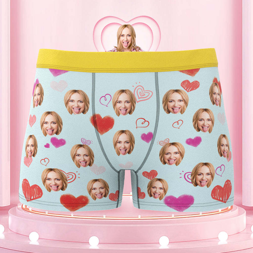 Custom Colorful Hearts Face Boxer Briefs Colorful Waistband Gift for Him - MyFaceBoxer