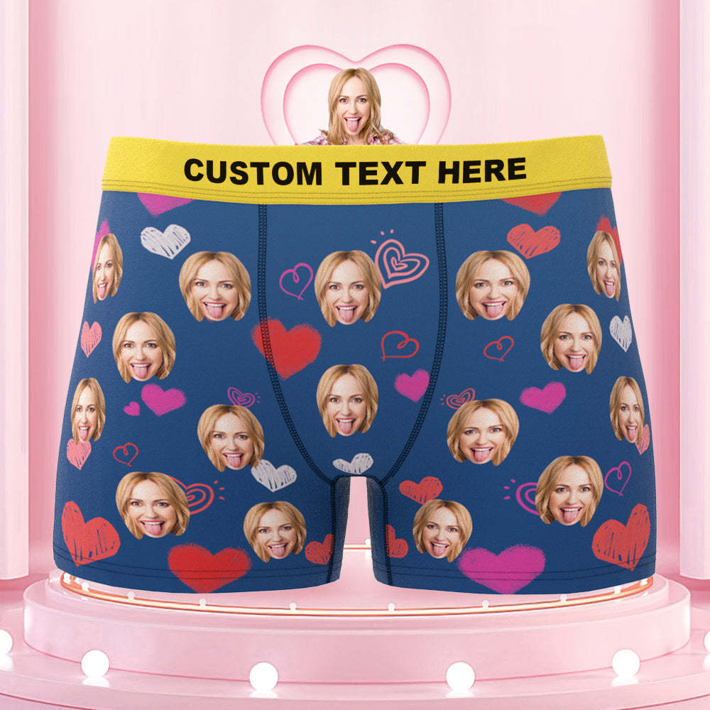 Custom Colorful Hearts Face Boxer Briefs Colorful Waistband Gift for Him - MyFaceBoxer