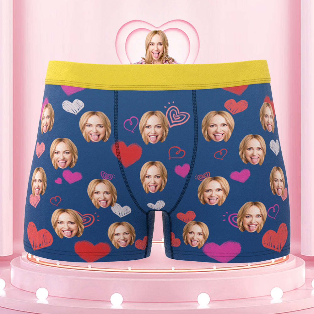 Custom Colorful Hearts Face Boxer Briefs Colorful Waistband Gift for Him - MyFaceBoxer