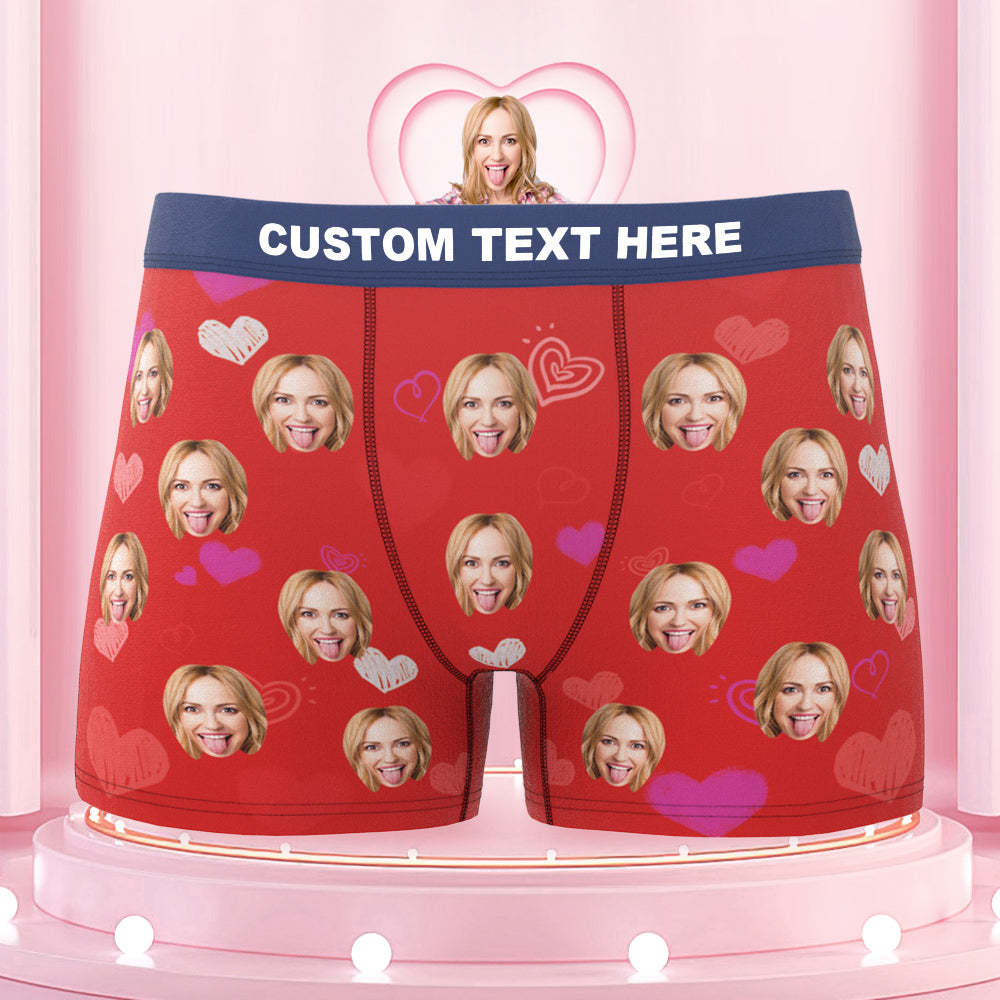 Custom Colorful Hearts Face Boxer Briefs Colorful Waistband Gift for Him - MyFaceBoxer