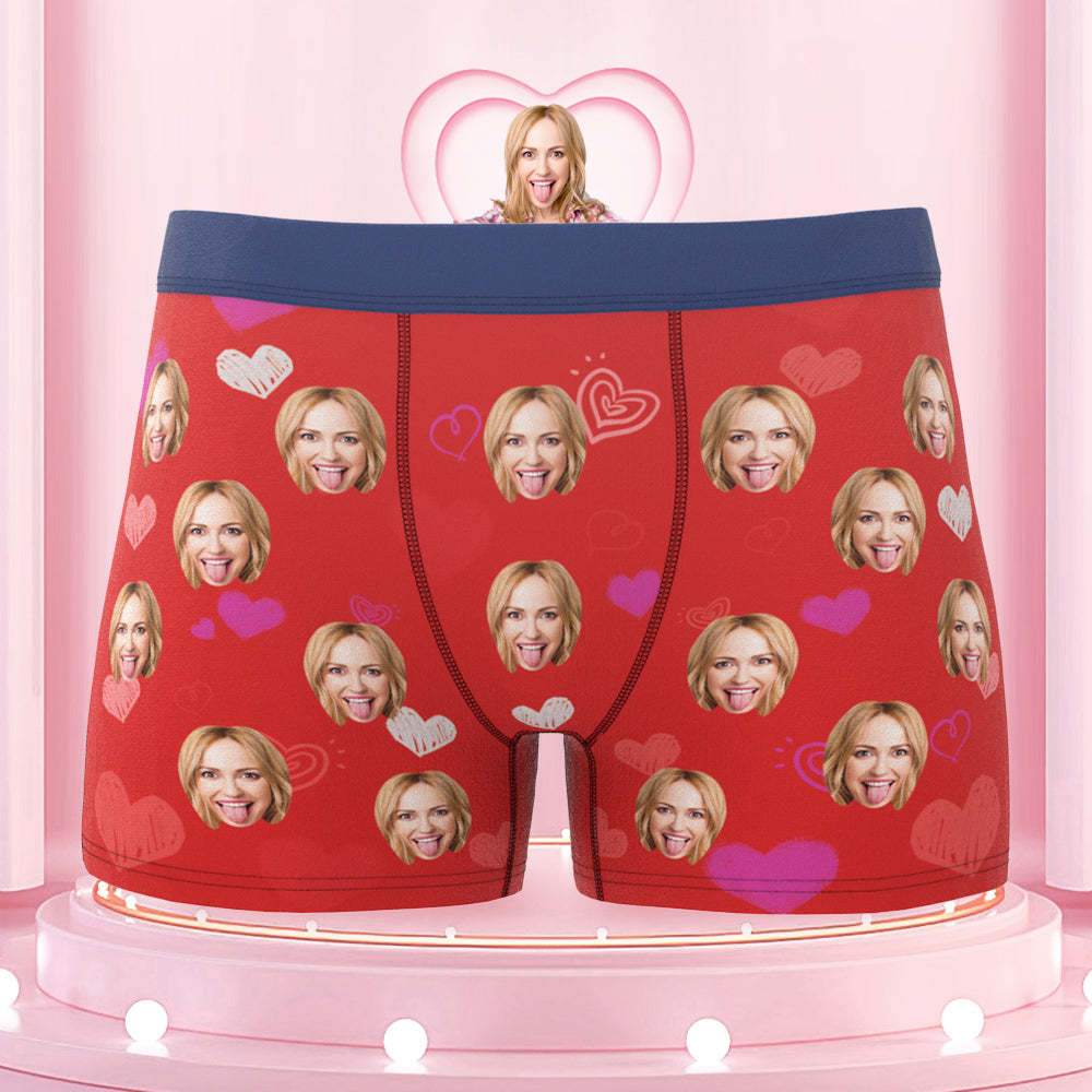 Custom Colorful Hearts Face Boxer Briefs Colorful Waistband Gift for Him - MyFaceBoxer