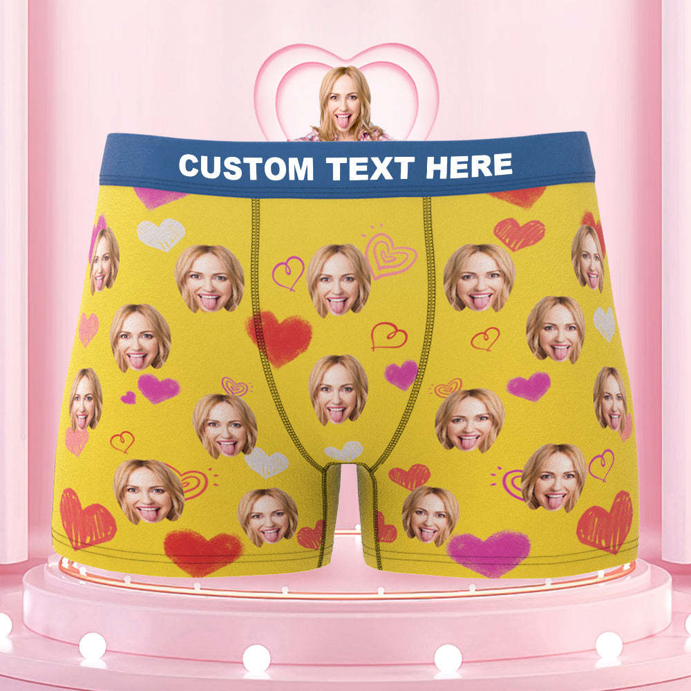 Custom Colorful Hearts Face Boxer Briefs Colorful Waistband Gift for Him - MyFaceBoxer