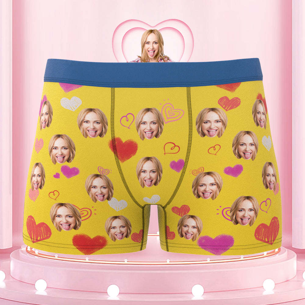 Custom Colorful Hearts Face Boxer Briefs Colorful Waistband Gift for Him - MyFaceBoxer