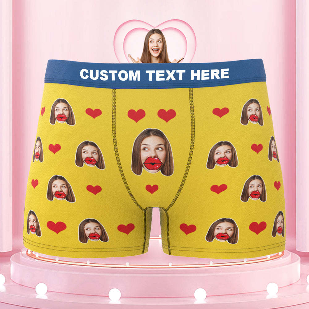Custom Face Red Lips and Heart Colorful Waistband Boxers Personalized Valentine's Day Gift For Him - MyFaceBoxer