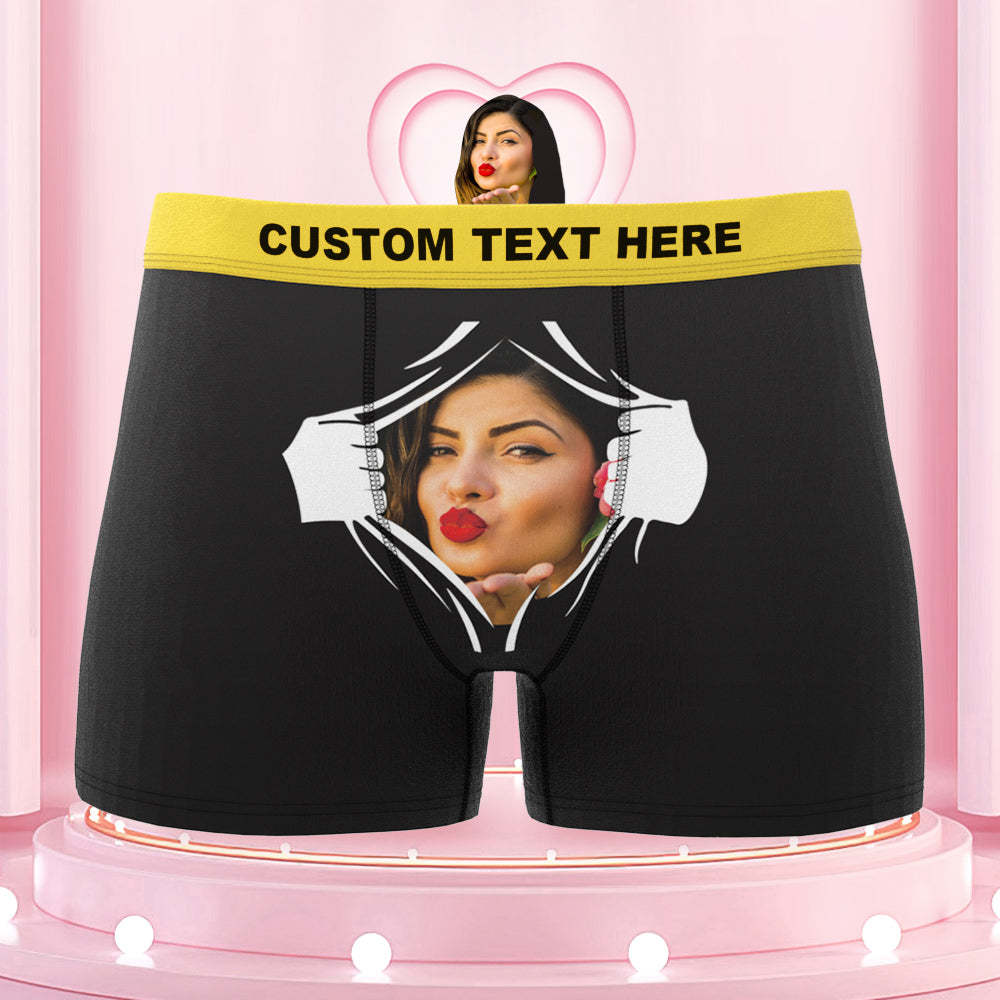 Men's Custom Face On Tearing Colorful Waistband Boxer Shorts - MyFaceBoxer