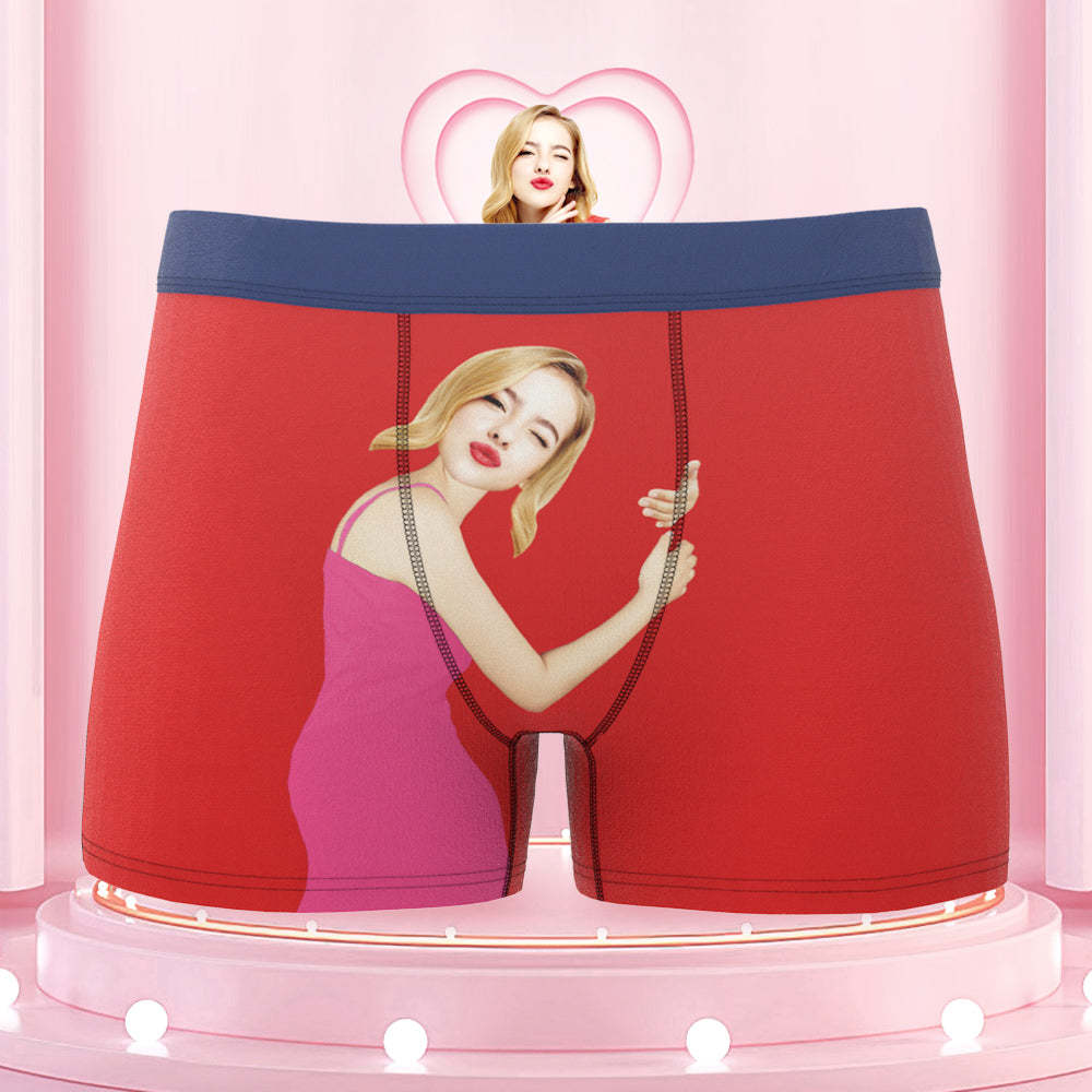 Custom Face On Body Colorful Waistband Boxer Briefs Pink Dress Style - MyFaceBoxer