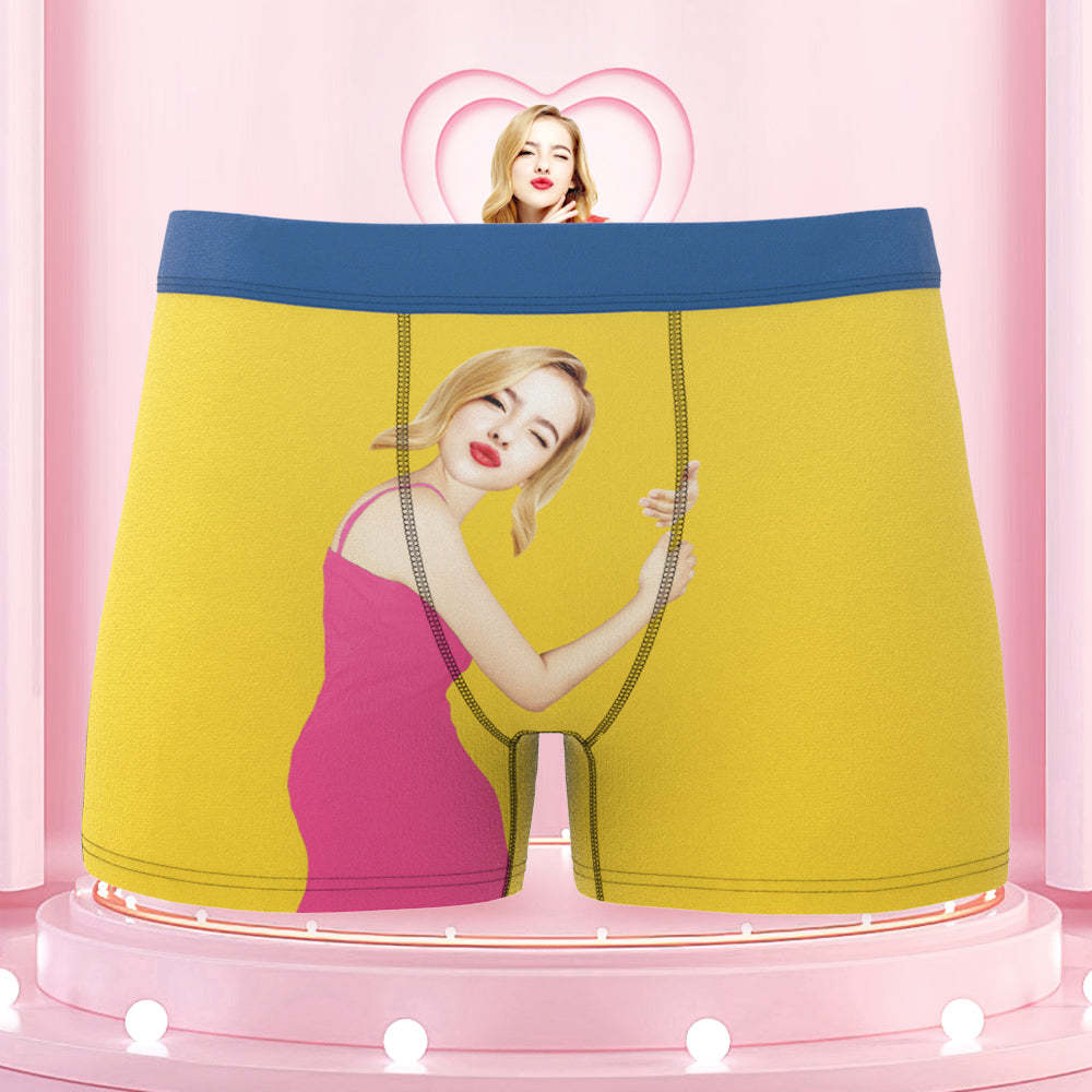 Custom Face On Body Colorful Waistband Boxer Briefs Pink Dress Style - MyFaceBoxer