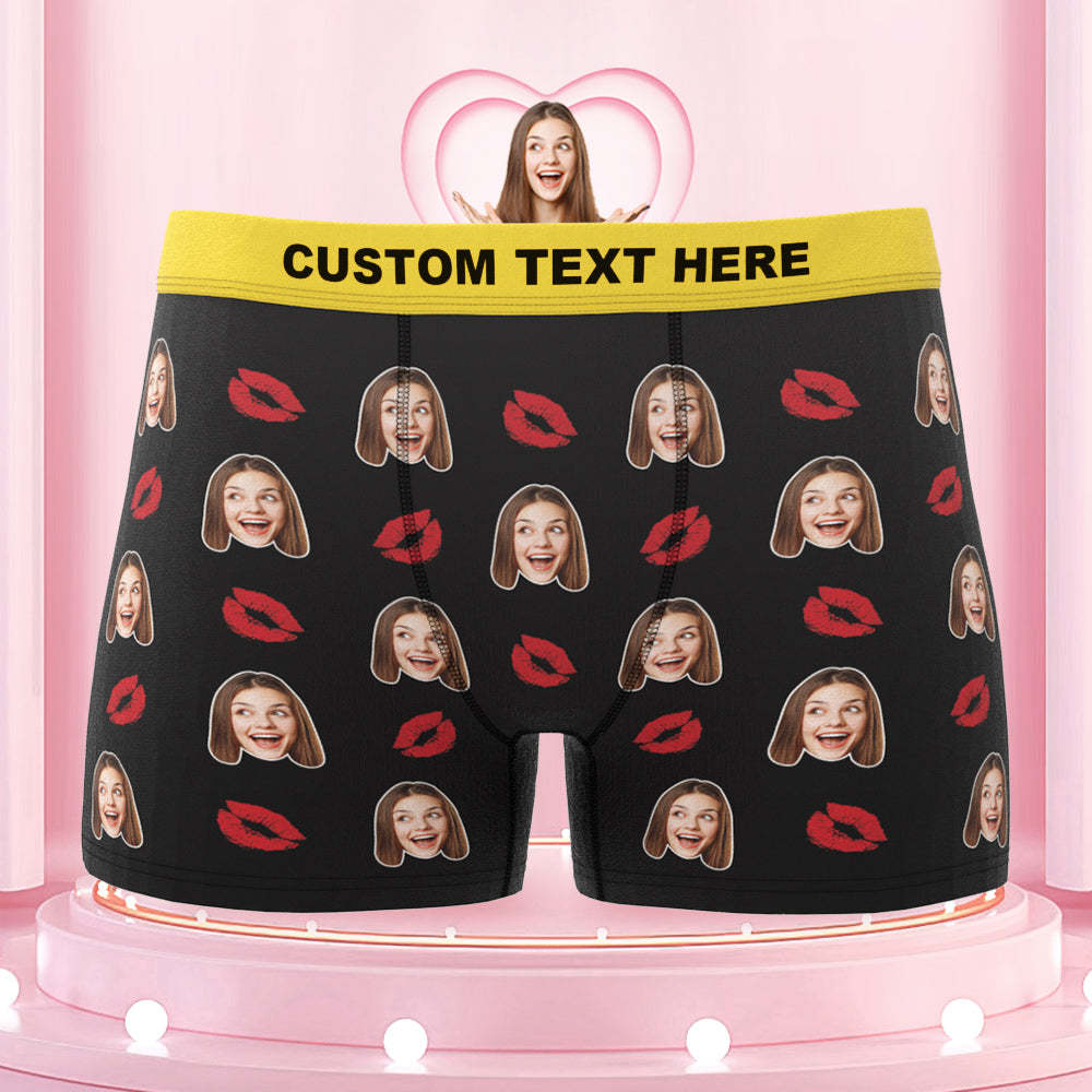 Men's Custom Face Colorful Waistband Boxer Briefs - Kiss - MyFaceBoxer