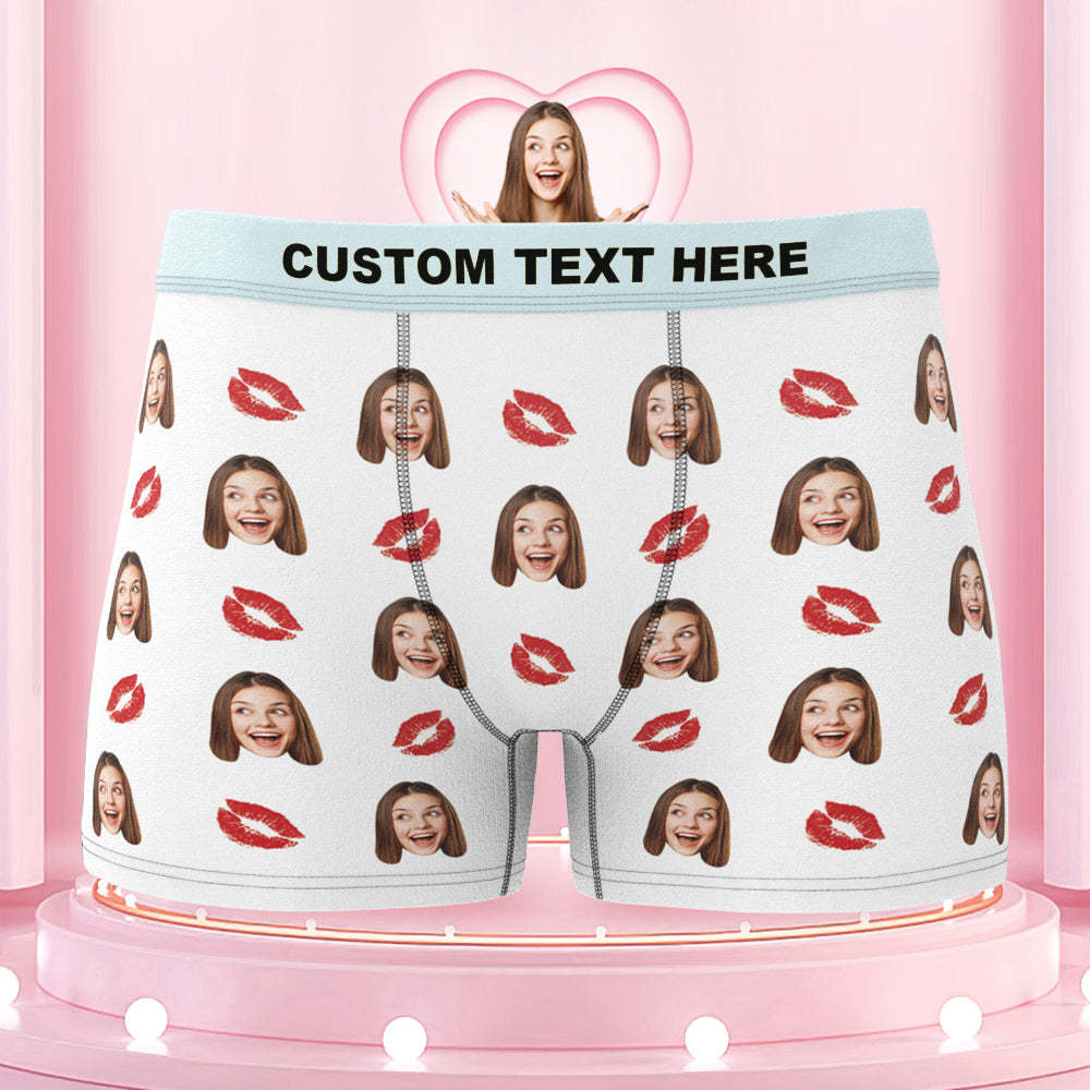 Men's Custom Face Colorful Waistband Boxer Briefs - Kiss - MyFaceBoxer